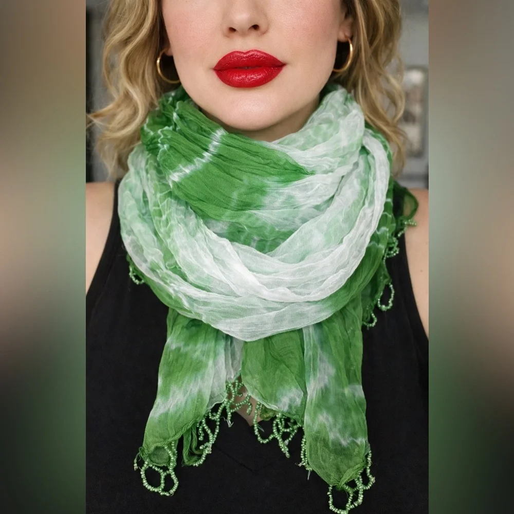 Green and White Women's Scarf
